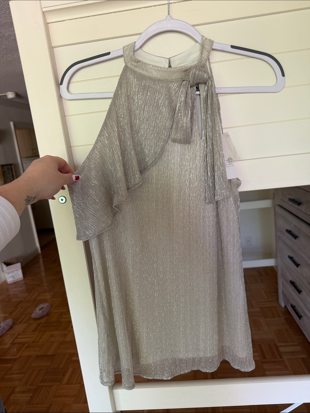 White House Black Market Silver Shimmer Halter Blouse